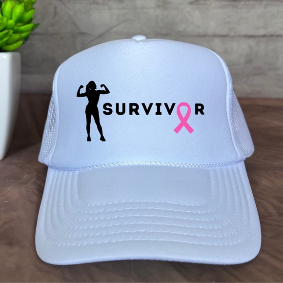 Breast Cancer Survivor Trucker Hat, Survivor Pink Ribbon Trucker Hat OTTO hat - Picture 1 of 4